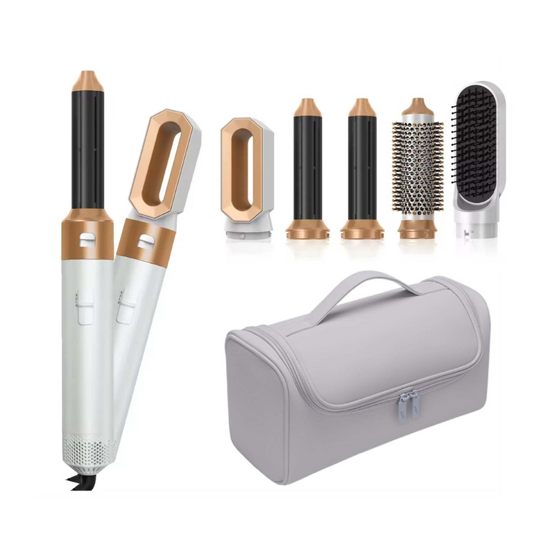 Portable 5-in-1 Hot Air Brush Hair Styler with Travel Bag White