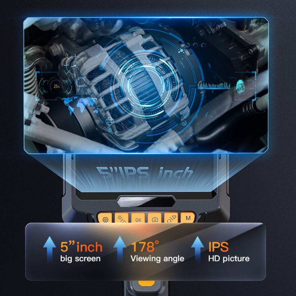 1080p Dual Lens Endoscope Camera with 5" IPS Screen & 360° Rotation – Waterproof Borescope