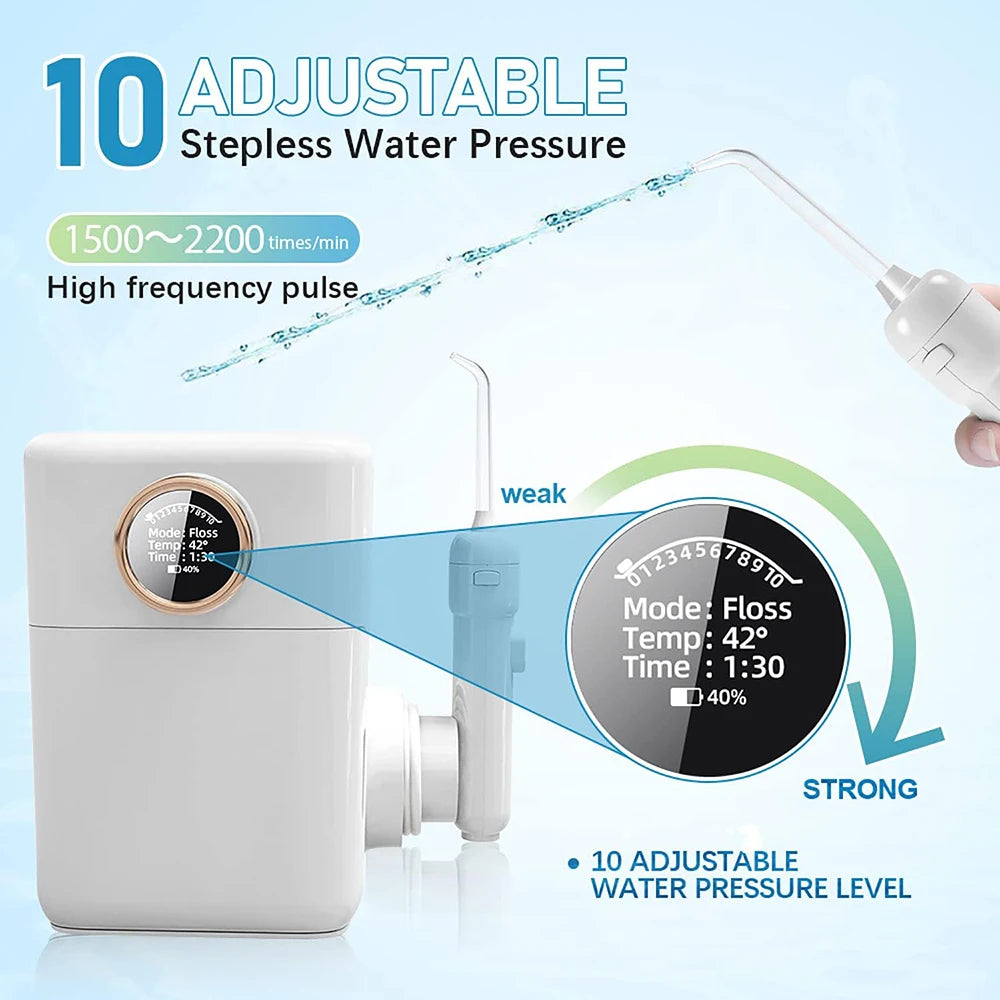 Rechargeable 900ml Tabletop Water Flosser with 6 Jet Tips & Adjustable Pressure