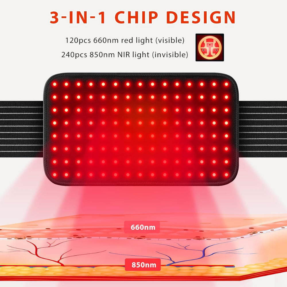 Wired Red Light Therapy Waist Belt 660/850nm with 120 LEDs for Pain Relief and Body Care