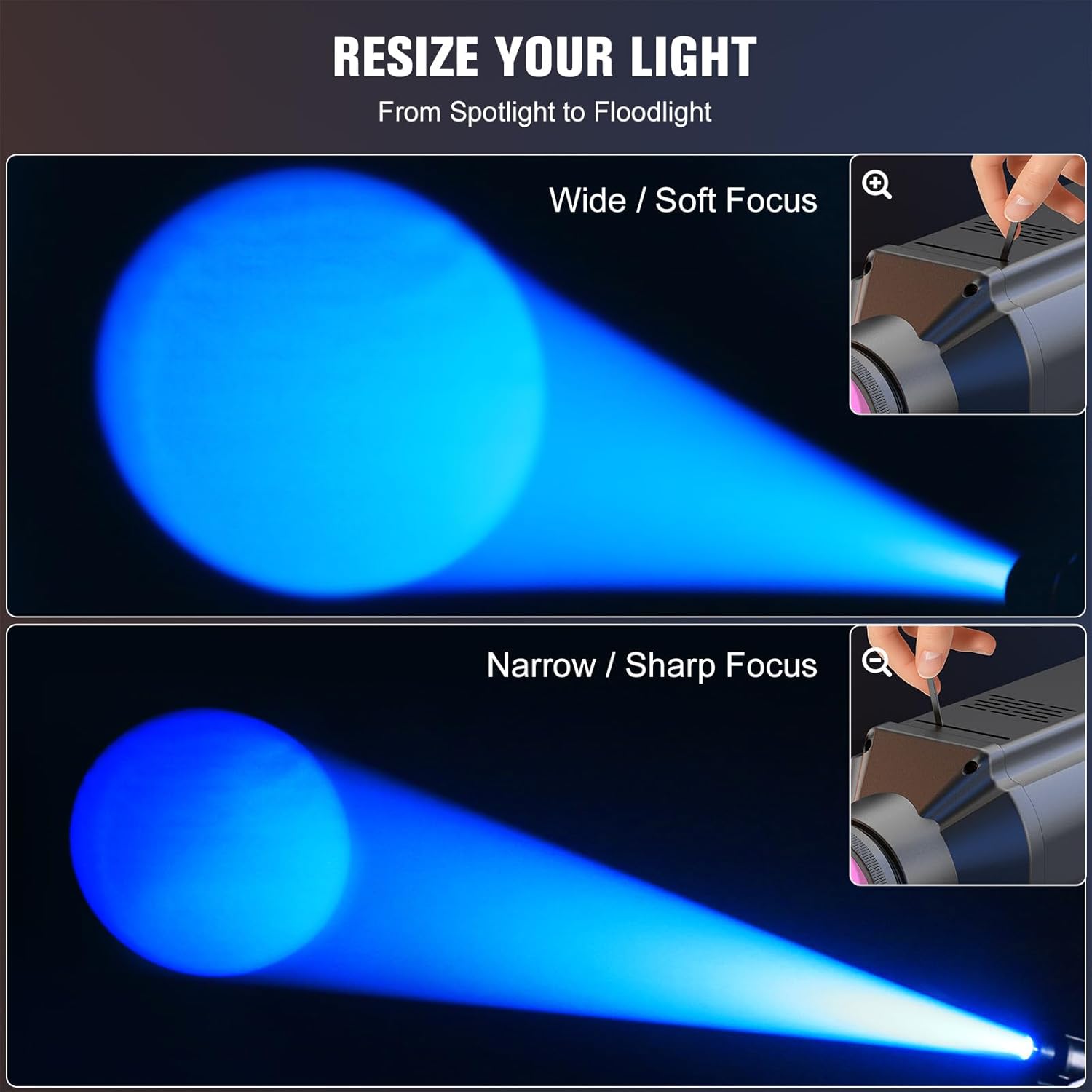 100W COB LED Pinspot Stage Light with DMX512, 25° Beam, 3200K–5600K Color