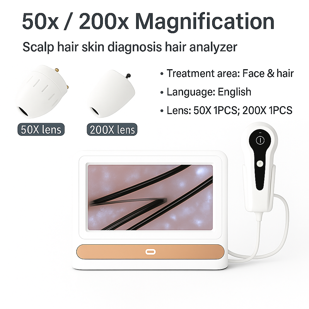 10-Inch HD Scalp & Skin Analyzer with 50x/200x Inspection Lenses