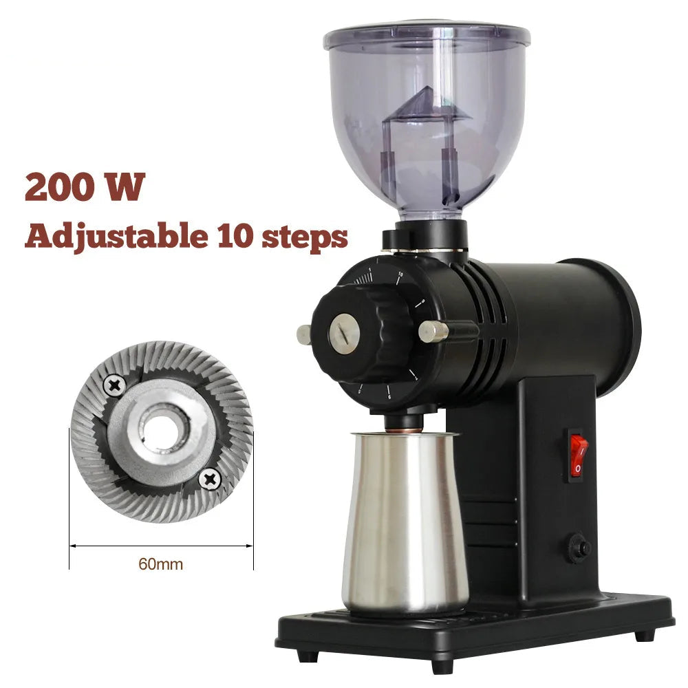 10-Step Stainless Steel Espresso Grinder with 60mm Flat Burrs 220V Black