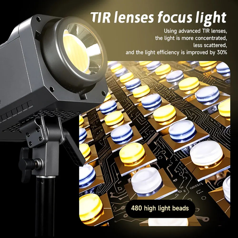 100W COB LED Video Light with Remote & Reflector – 2700–6500K Adjustable Studio Lighting