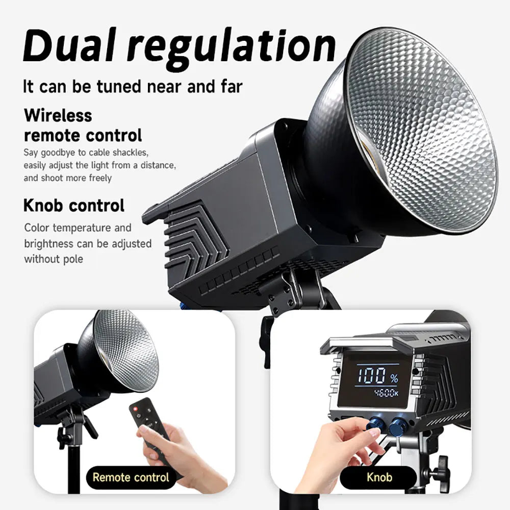 100W COB LED Video Light with Remote & Reflector – 2700–6500K Adjustable Studio Lighting