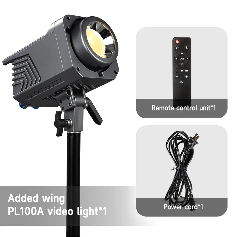 100W COB LED Video Light with Remote & Reflector – 2700–6500K Adjustable Studio Lighting