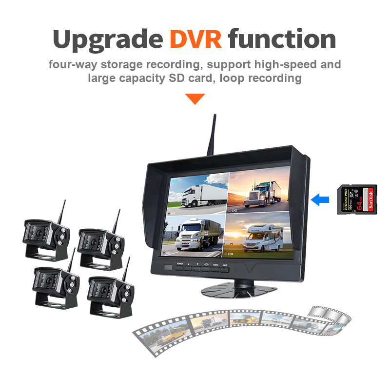 10" Wireless IPS Display with 4 Night-Vision Cameras and 500m Long-Range Signal