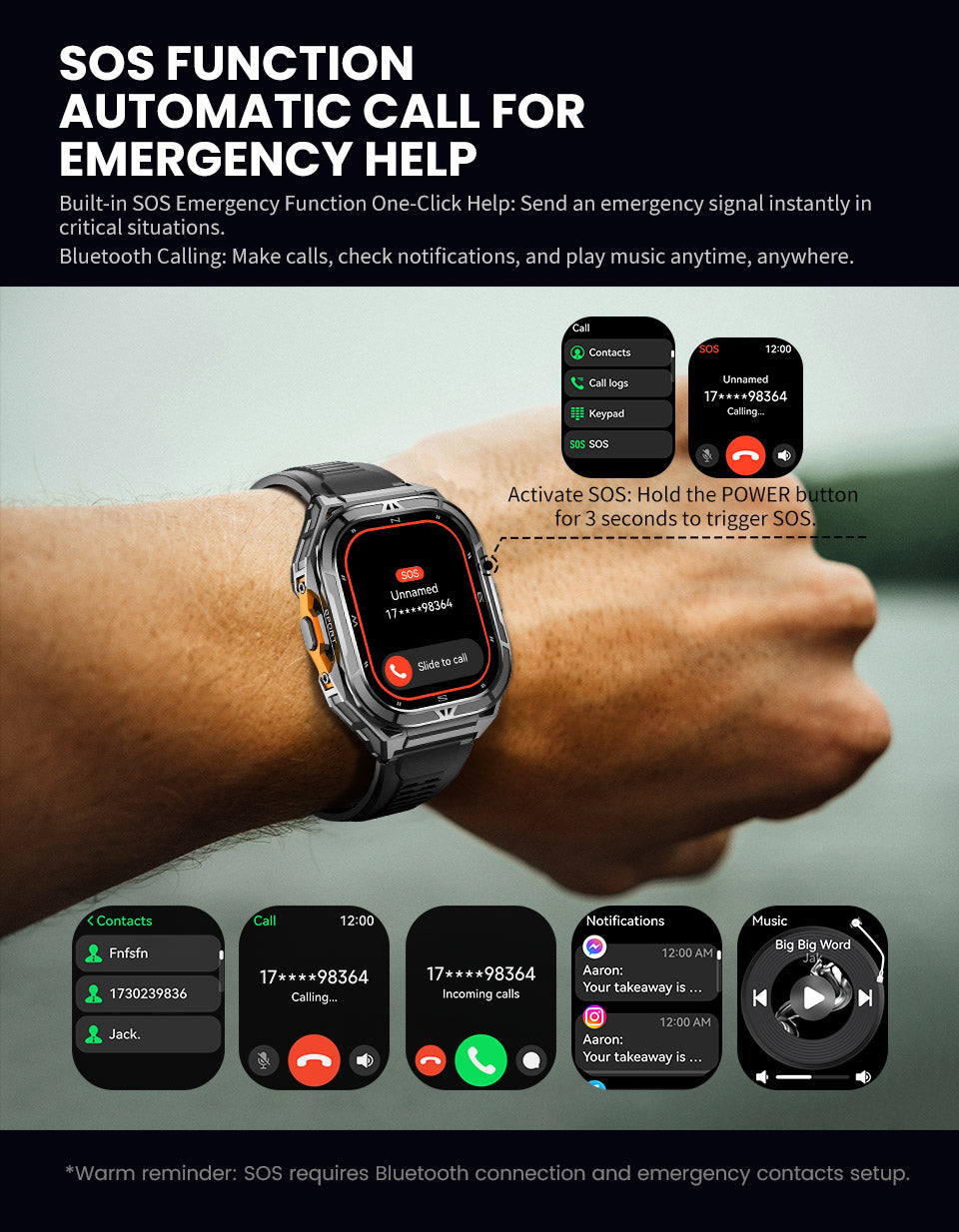 1.96" Touch Screen Smart Watch with Waterproof Design, Fitness Tracking & App Support