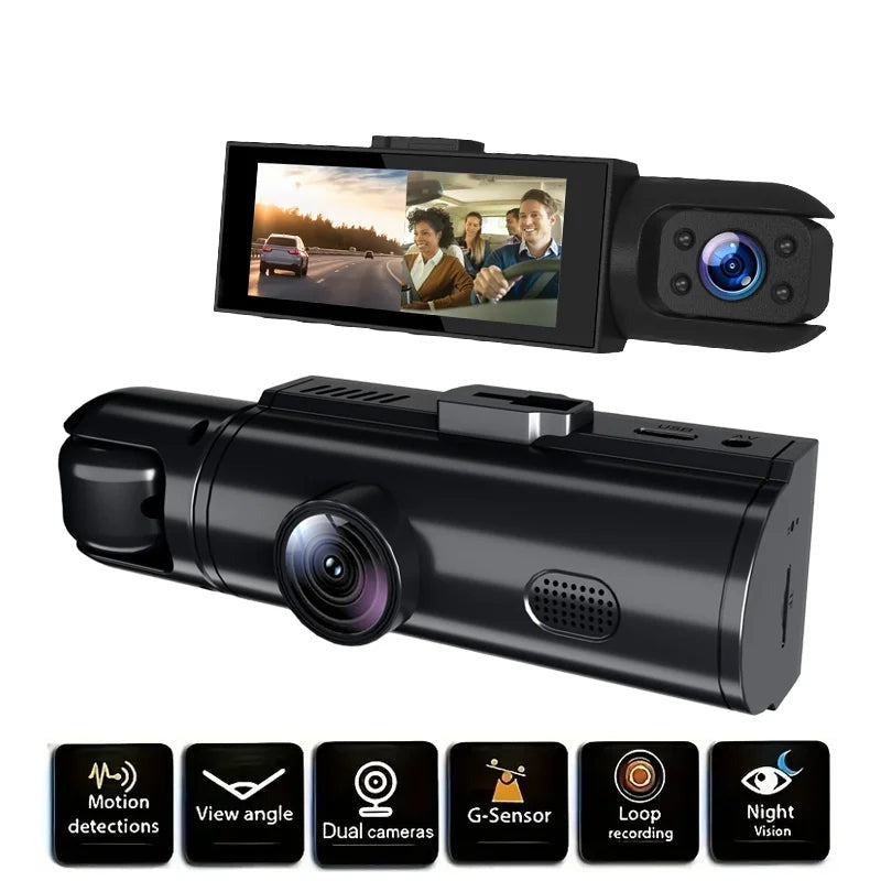 Triple Lens HD Dash Camera with 3.18" Display, G-Sensor & Loop Recording