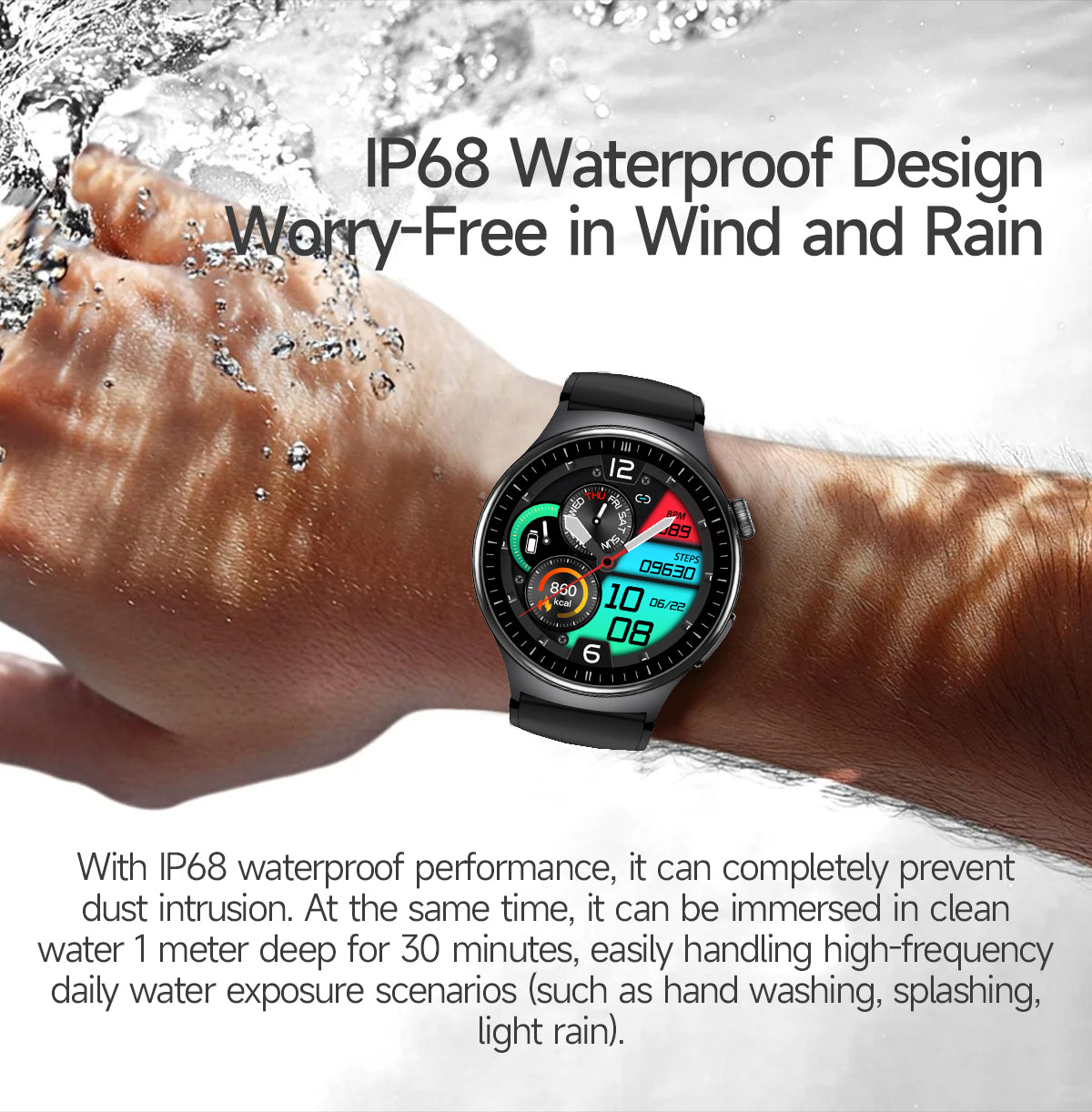 1.43” Waterproof Smart Watch with Heart Rate Monitor & DeepFit App, 450mAh Battery, 22mm Strap