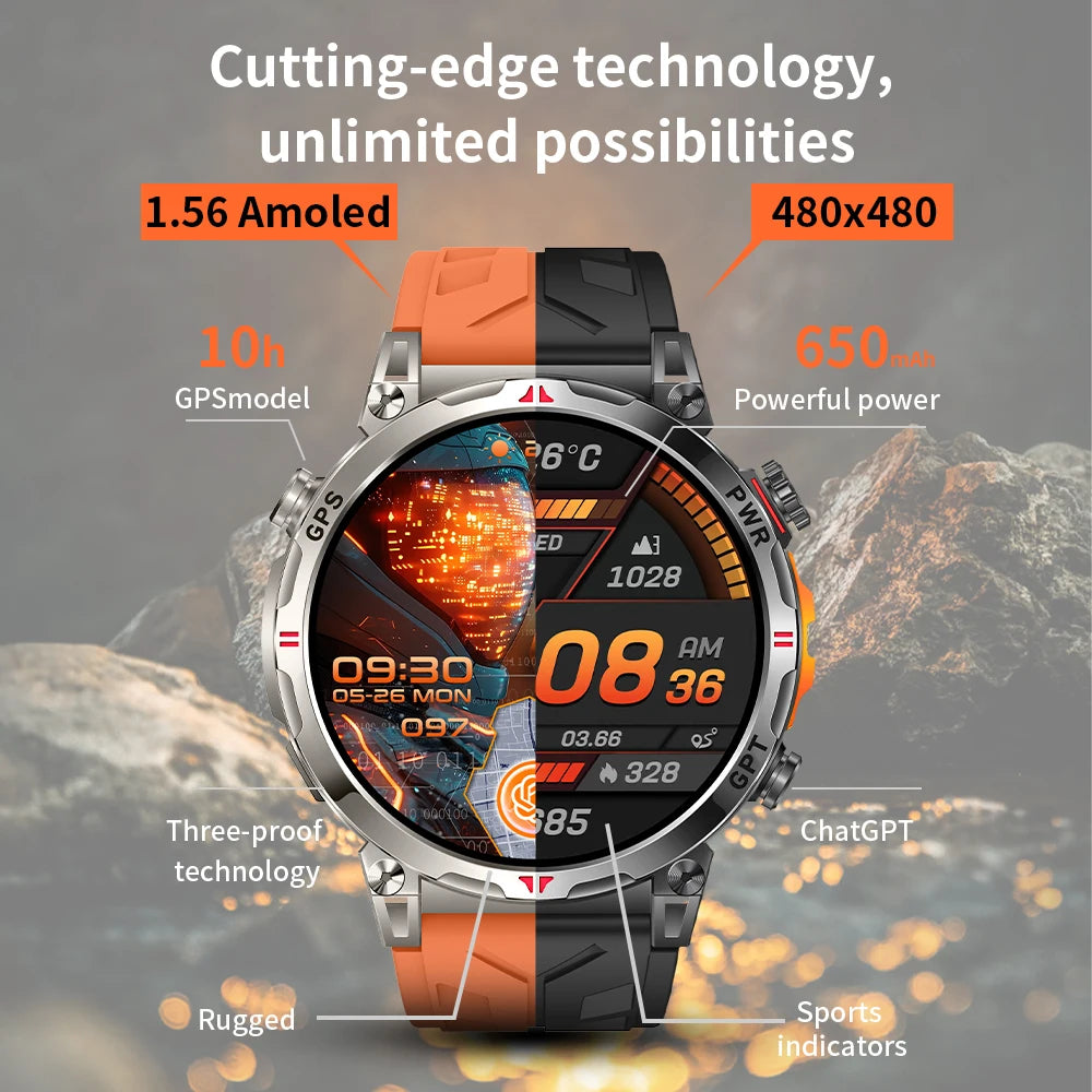 1.56" Touch Screen Smart Watch with Fitness Tracking, Long Battery Life, 3ATM Rated