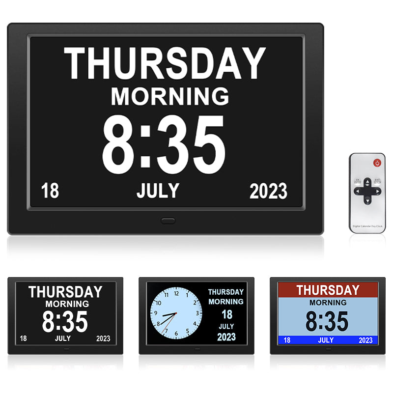 10 Inch Digital Clock Photo Frame with Remote Control, Auto Dimming & Alarm