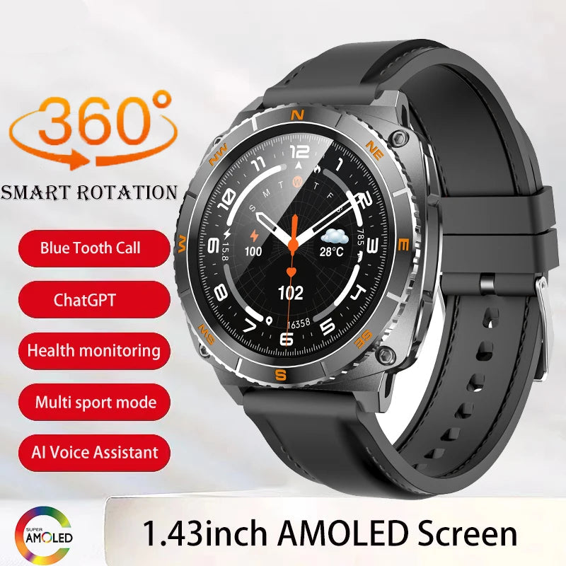 1.43" Touch Screen Smart Watch with IP68 Waterproof Design and 400mAh Battery