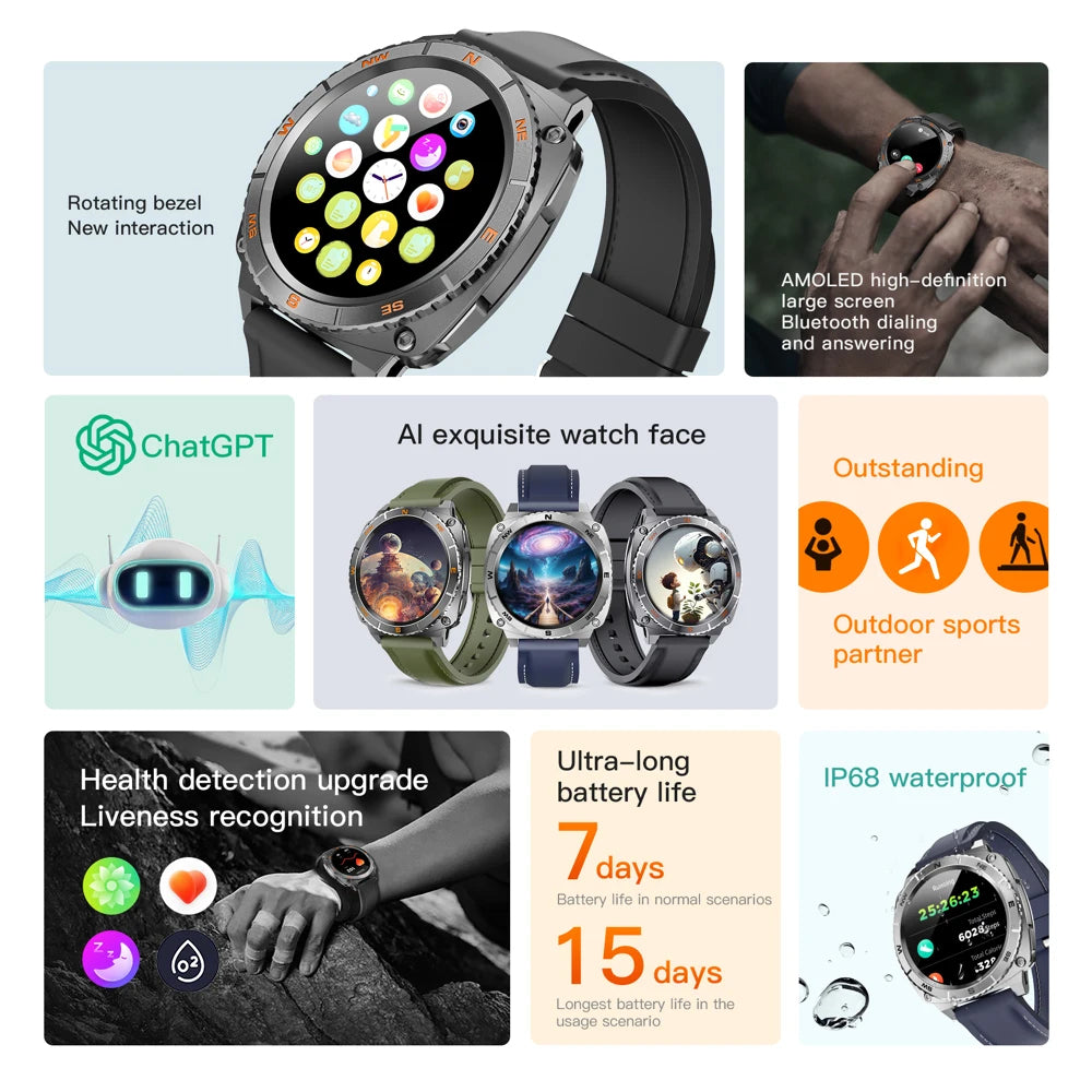 1.43" Touch Screen Smart Watch with IP68 Waterproof Design and 400mAh Battery