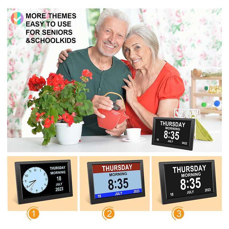10 Inch Digital Clock Photo Frame with Remote Control, Auto Dimming & Alarm