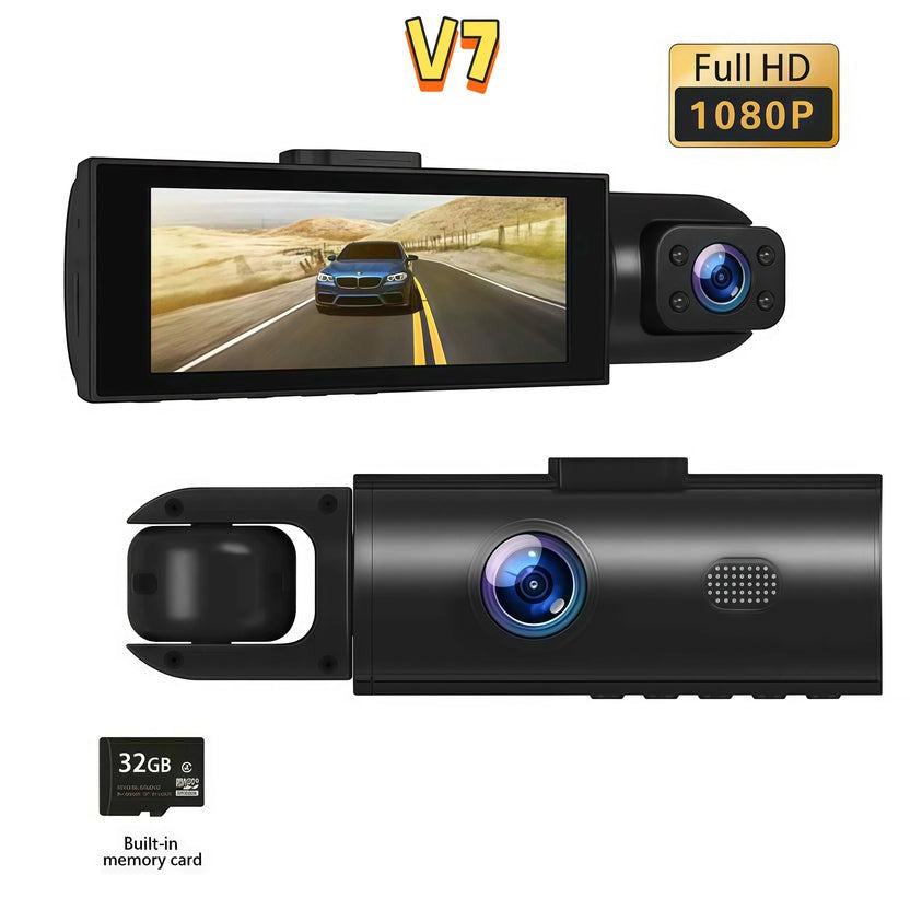 Triple Lens HD Dash Camera with 3.18" Display, G-Sensor & Loop Recording