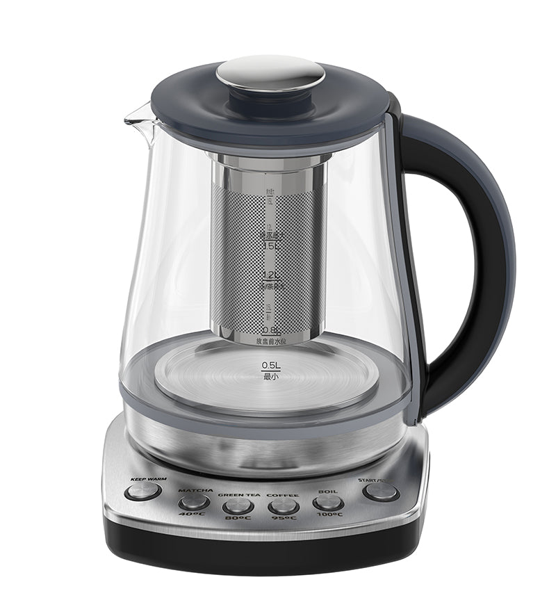 1.5L Rapid Boil Glass Kettle with Temperature Presets and Tea Infuser