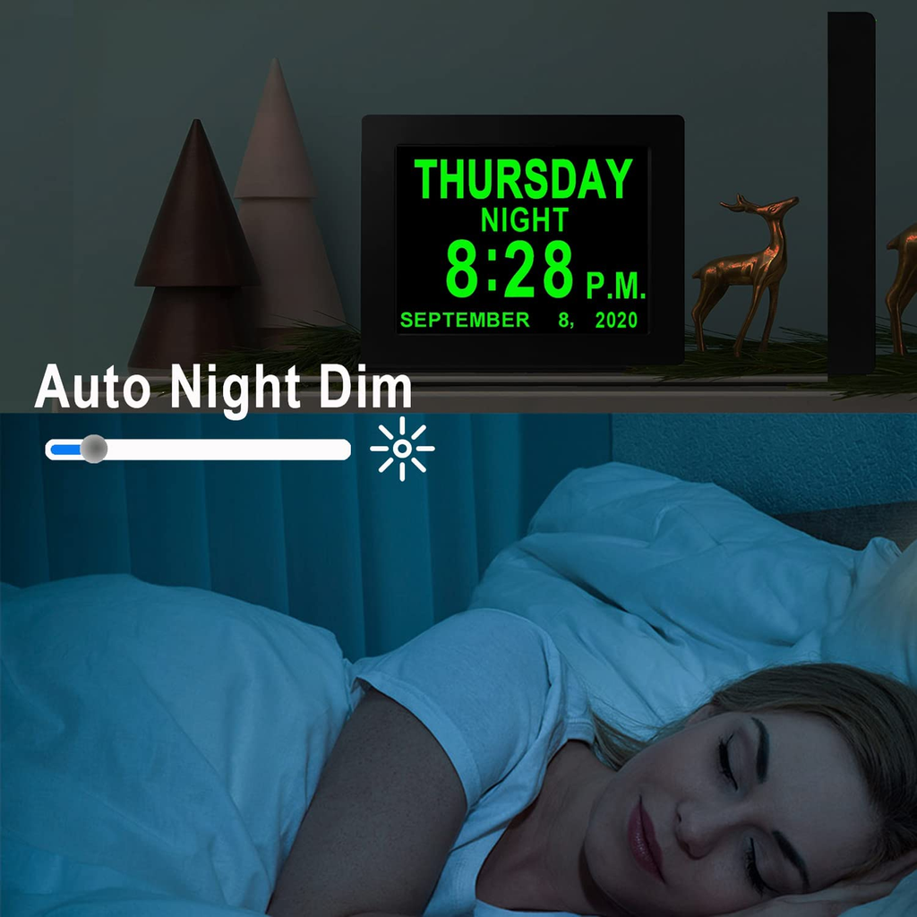 10 Inch Digital Clock Photo Frame with Remote Control, Auto Dimming & Alarm