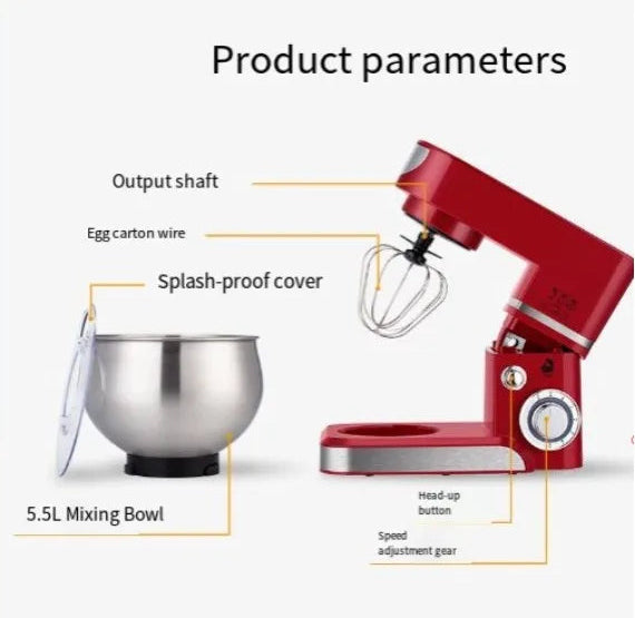 1000W Kitchen Stand Mixer with 5L Bowl, LED Indicator and Anti-Slip Base