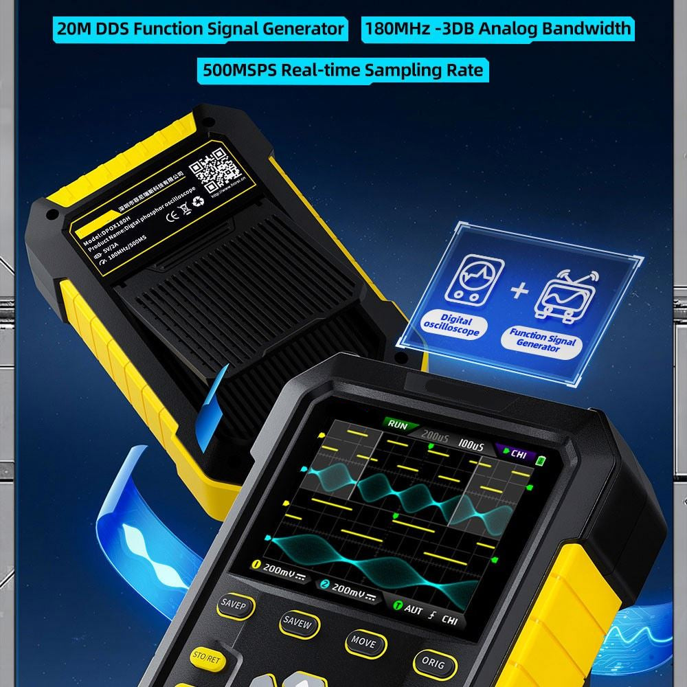 Handheld Dual Channel Oscilloscope with 20MHz Signal Generator, 2.8" IPS Display
