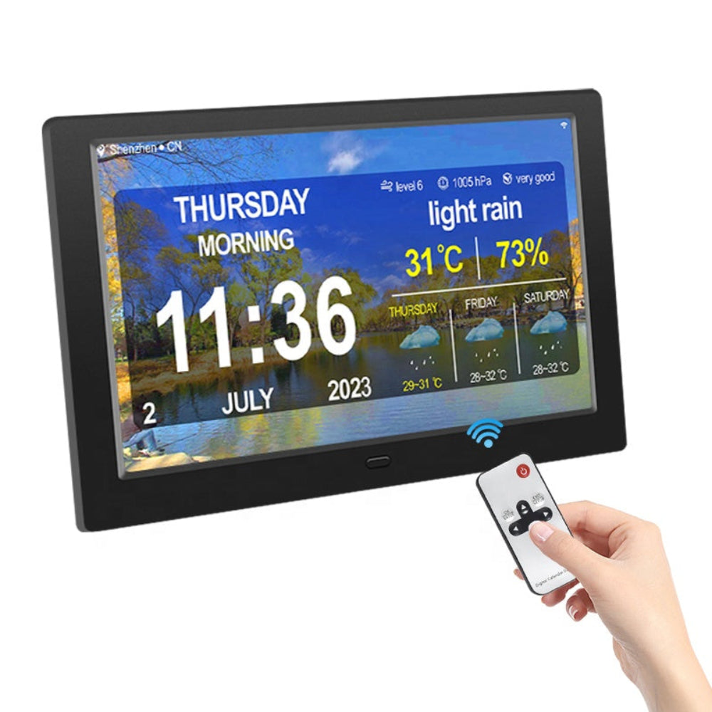 10-Inch WiFi Digital Clock with Weather Display, Auto Time Sync & Remote Control