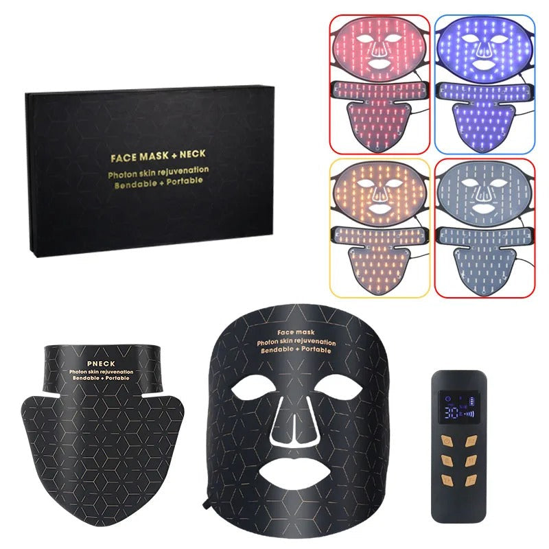 Silicone LED Therapy Mask with 480 Lights, 4-Color Skin Rejuvenation for Face & Neck