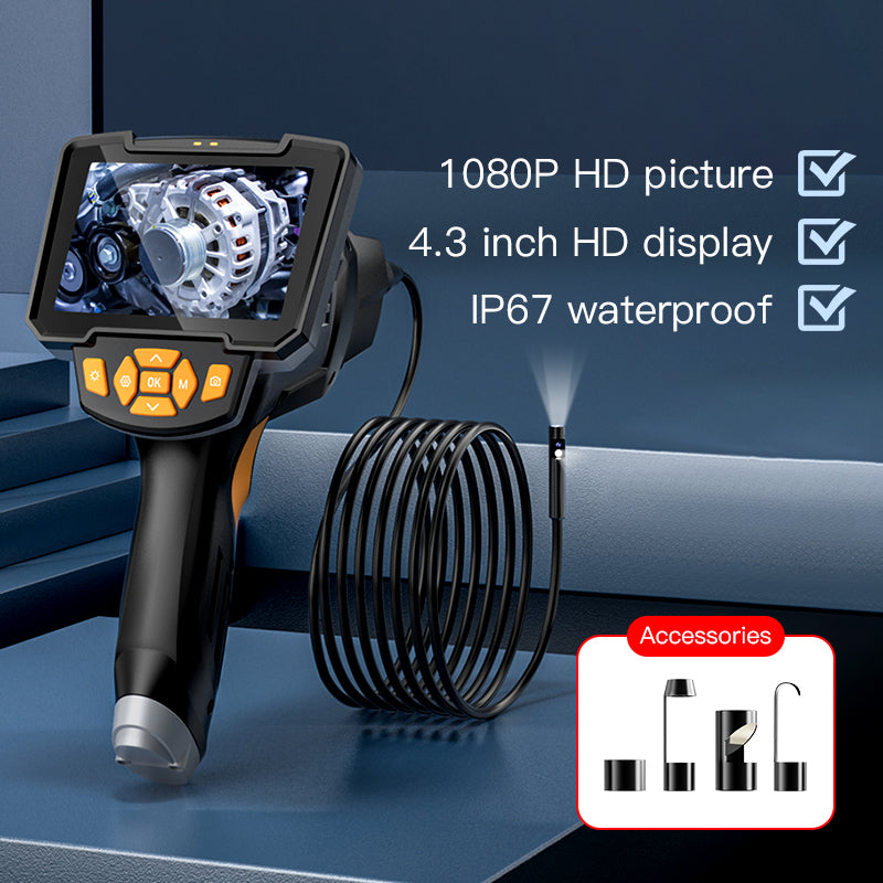 1080p Rigid Industrial Endoscope with 4.3" IPS Screen Waterproof Inspection Camera