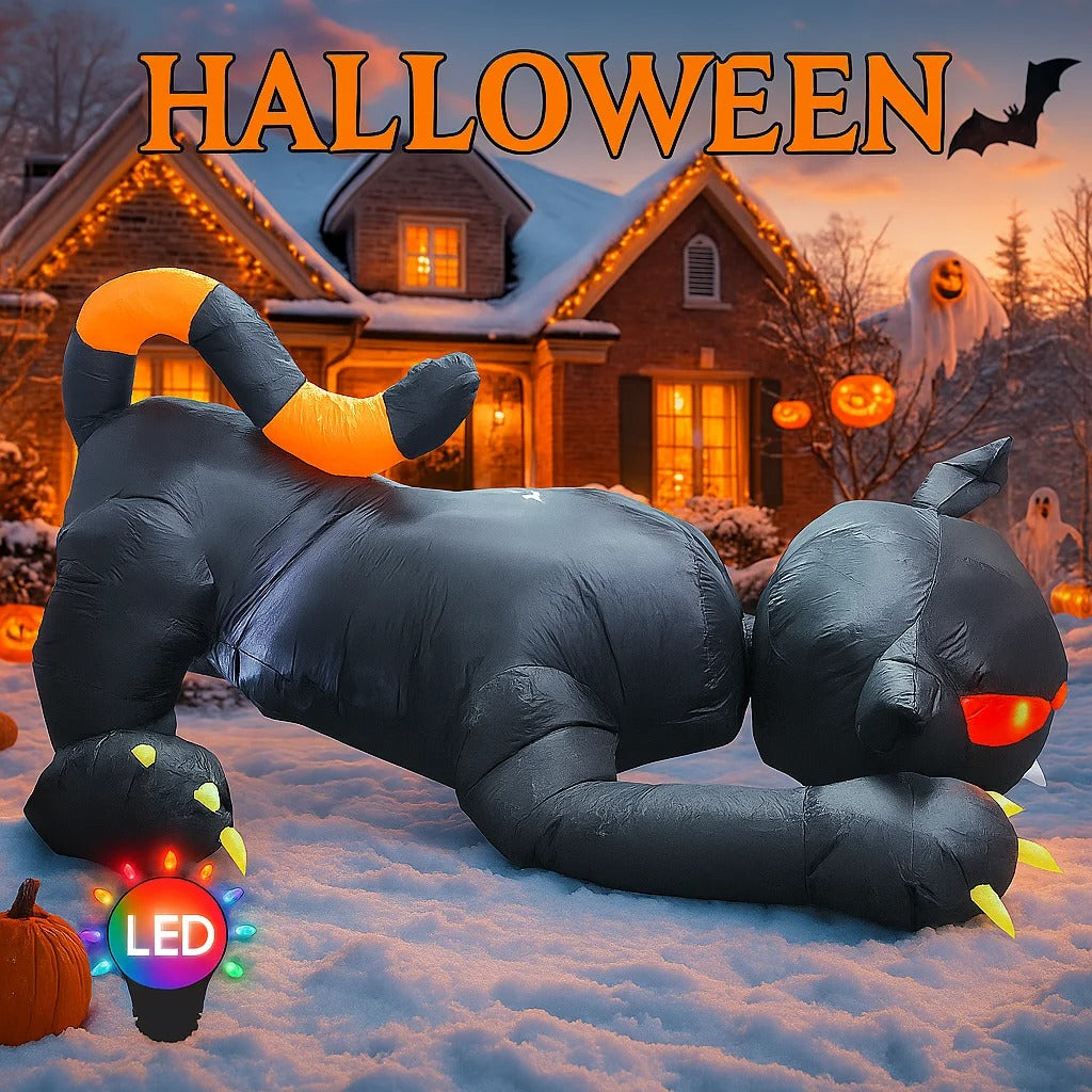 1.8m LED Inflatable Black Cat Decoration with Moving Head for Halloween Outdoor Display