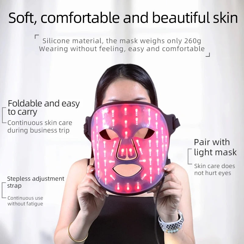 Portable LED Light Therapy Silicone Mask with 4 Modes for Skin Rejuvenation & Wrinkle Care