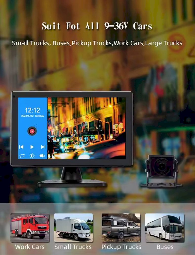 10" IPS Touch HD Monitor with Blind Spot Detection 4 AHD Cameras & Voice Alert Black