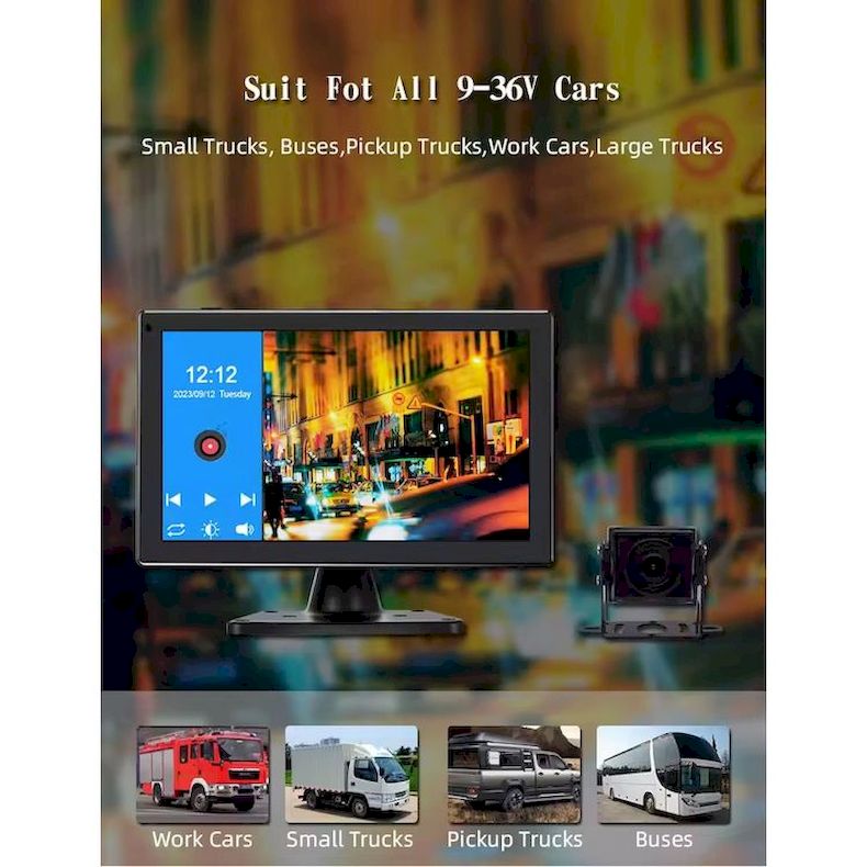 10" IPS Touch HD Monitor with Blind Spot Detection 4 AHD Cameras & Voice Alert Black