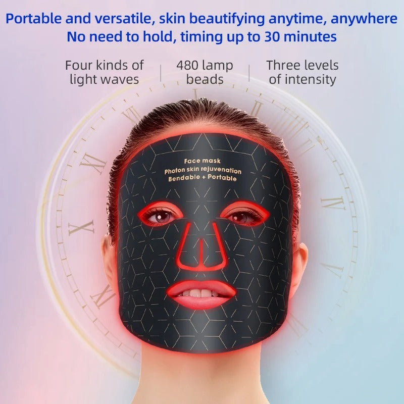 Silicone LED Therapy Mask with 480 Lights, 4-Color Skin Rejuvenation for Face & Neck