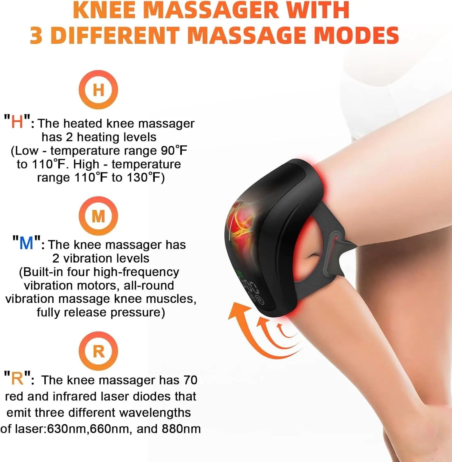 Portable Knee Therapy Device with Heat, Vibration & 880nm Red Light for Pain Relief