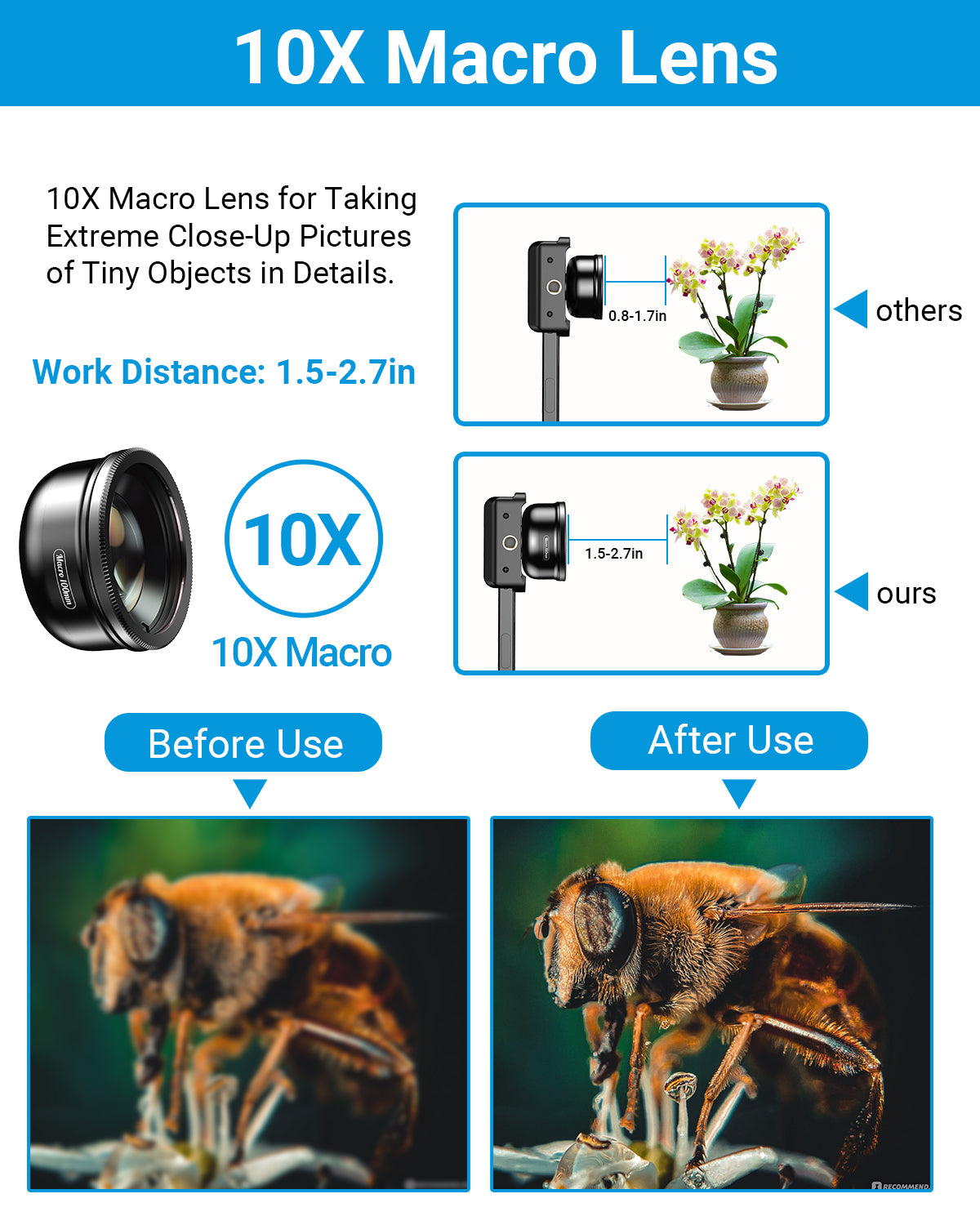 100mm Macro Phone Lens with CPL Filter & Clip-On Bag for Insect Photography