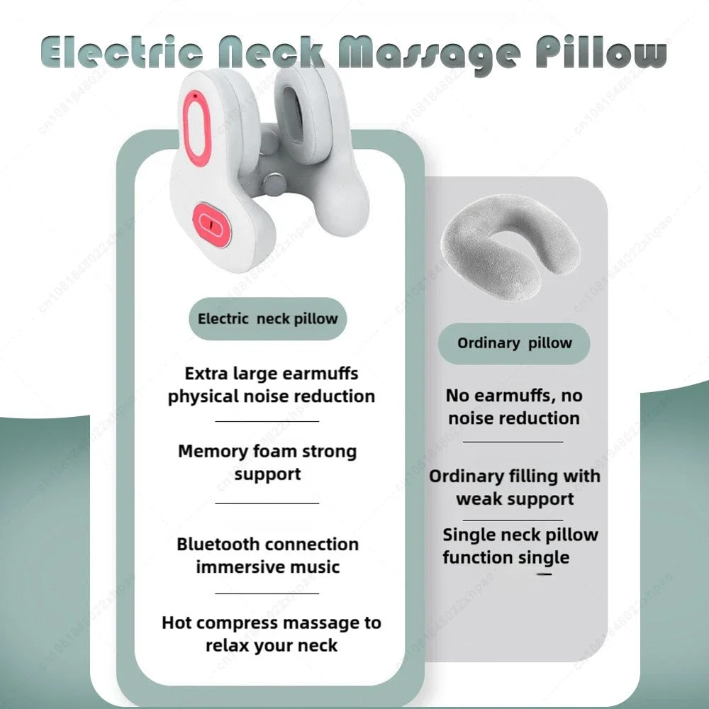 Rechargeable 3-in-1 Neck Massager Travel Pillow with Heat Therapy & Bluetooth Music