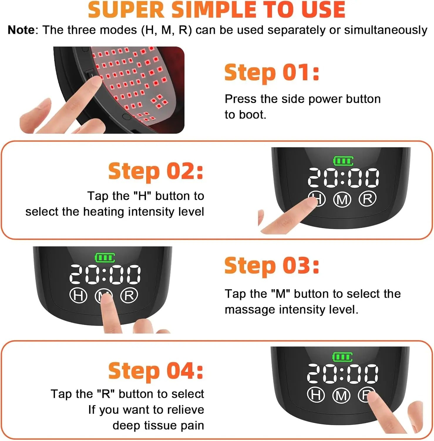 Portable Knee Therapy Device with Heat, Vibration & 880nm Red Light for Pain Relief